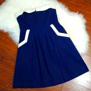 NWT Navy & White Strapless Sailor Pin Up Cotton Blend Mini Dress